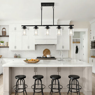 Modern 5-light Adjustable Linear Kitchen Island Pendant Lights With Clear Glass Shade