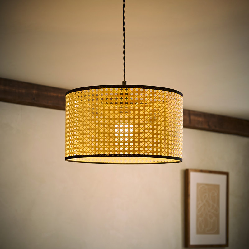 15cm H Wicker Drum Pendant Shade ( Screw On ) in Tan, Medium