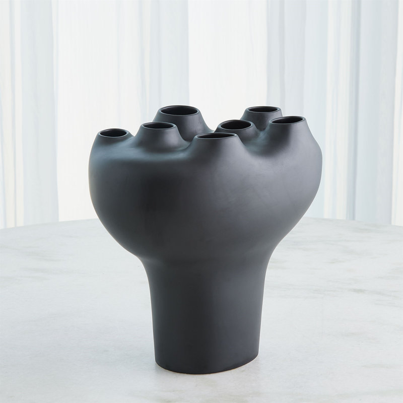 Geyser Handmade Earthenware Table Vase, Black