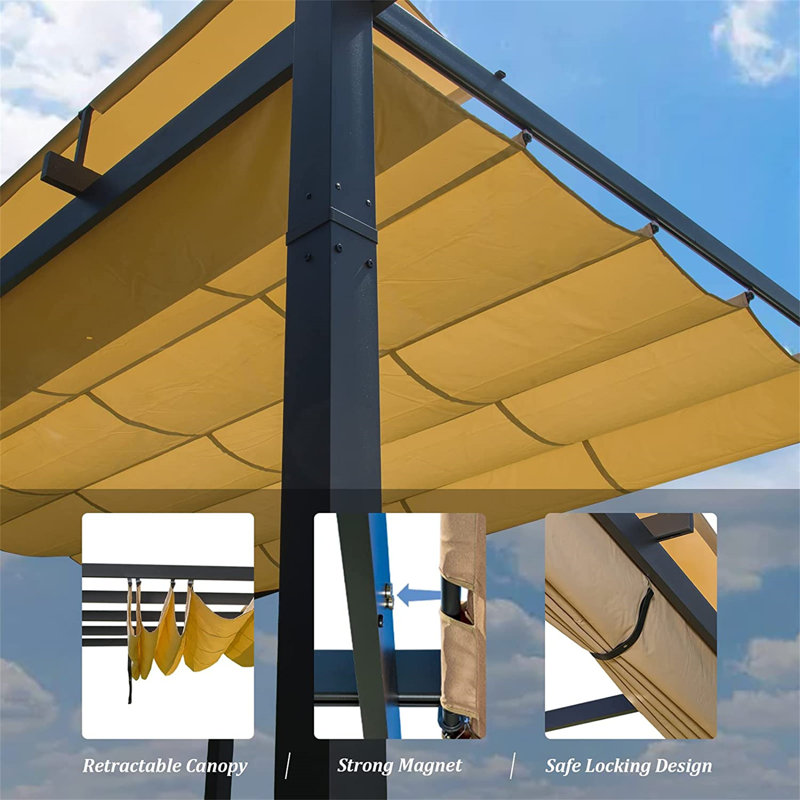 Pergola rétractable en aluminium Raphael, Noir, noir, noir, noir