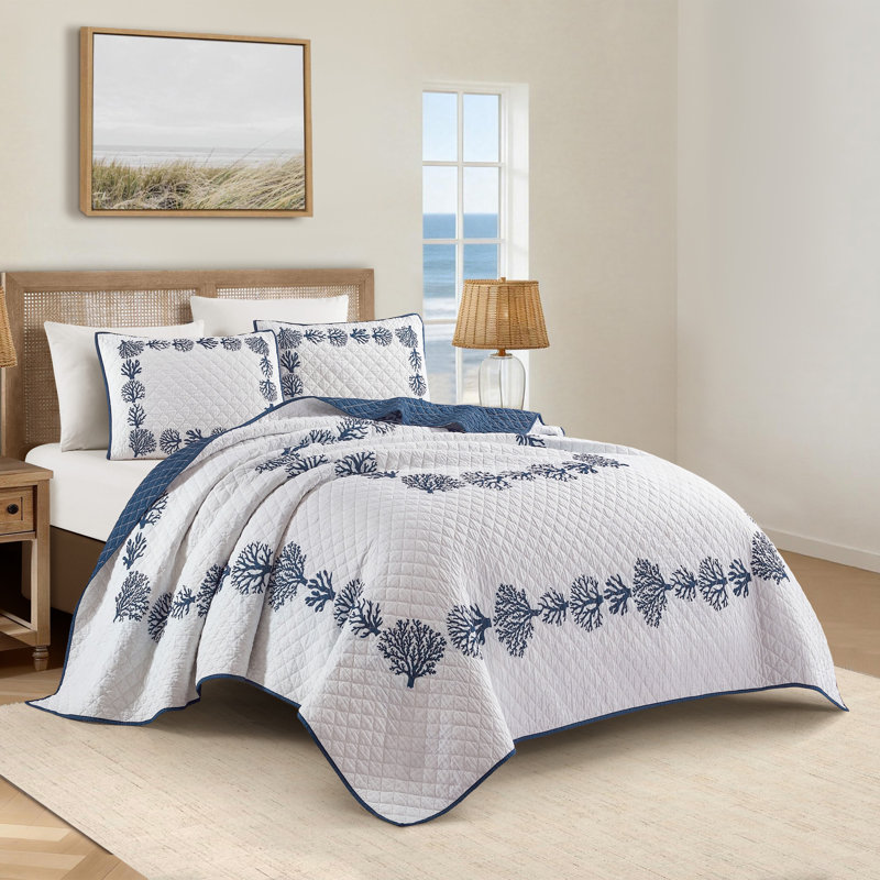 Ensemble de courtepointe réversible Modern Heirloom Tranquil Reef, Twin/Twin XL Quilt + 1 Standard Sham