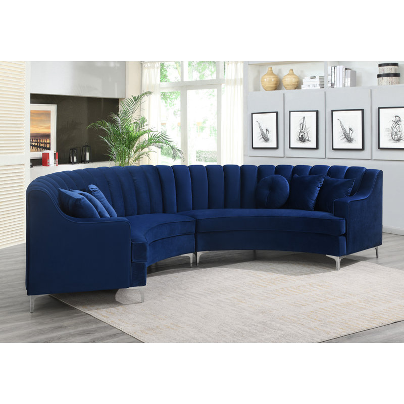 Canapé modulaire en velours de 141,34 po Steubenville, Bleu velours