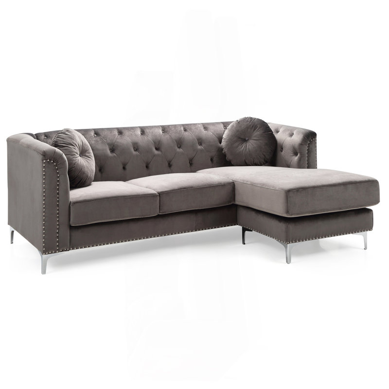Sophisticated Sofa Chaise, Dark Gray Velvet