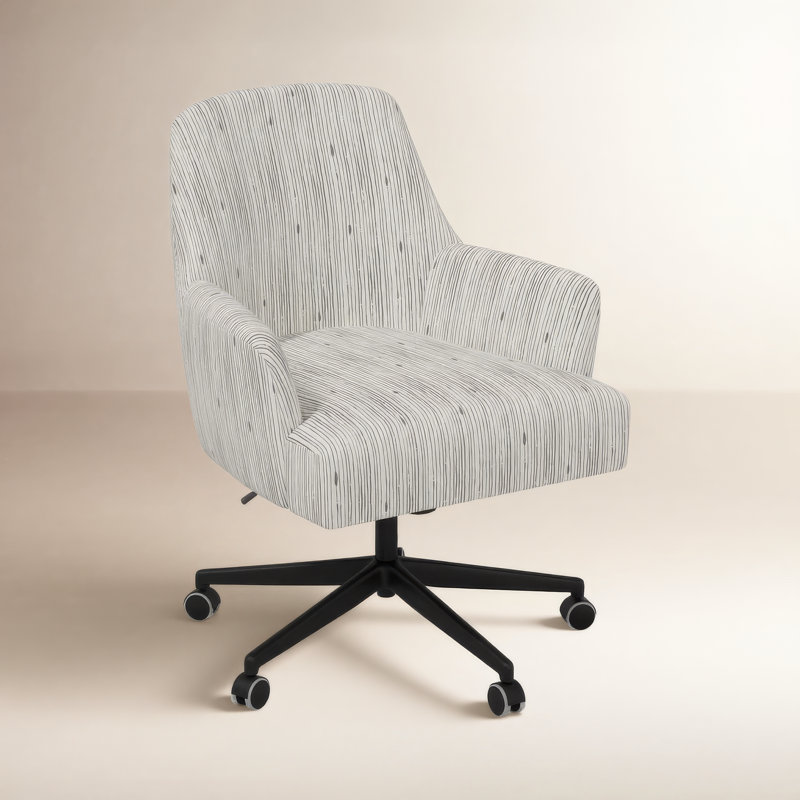 Chaise de travail pivotante de 24 po de large Aatos, Rayures grises Shibori