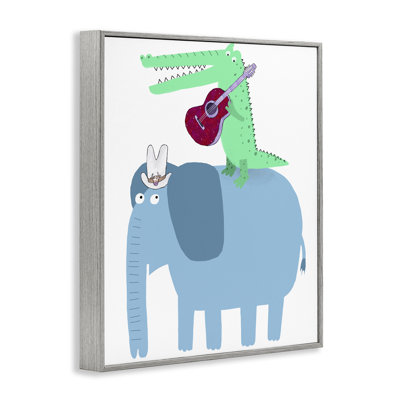 Éléphant et alligator avec guitare acoustique, estampe numérique, conception de Carla Daly
