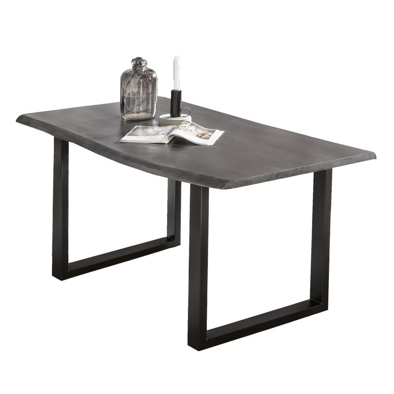 Brigham Acacia Solid Wood Dining Table, 78cm H x 140cm L x 80cm W, Antique grey, Black