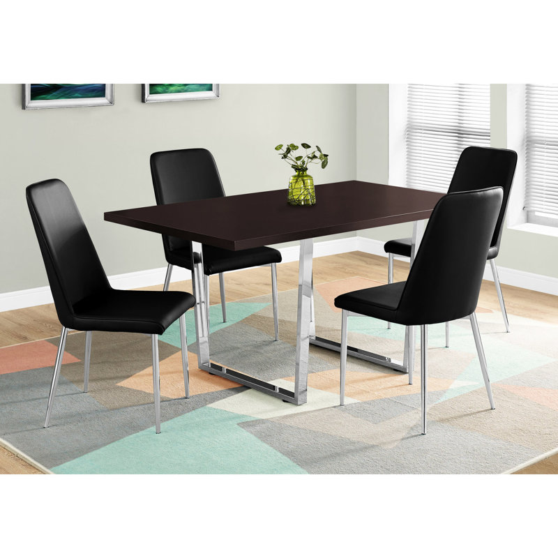Table de salle à manger rectangulaire de 60 po en brun - stratifié avec pieds en métal brillant