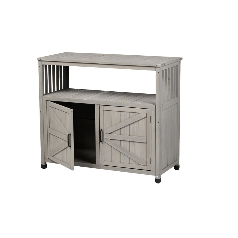 Table de bar en bois de sapin massif avec design à lattes élégant, buffet intérieur gris pour armoire, grand rangement pour les outils, adaptable à tout buffet climatisé, outil idéal dans les zones