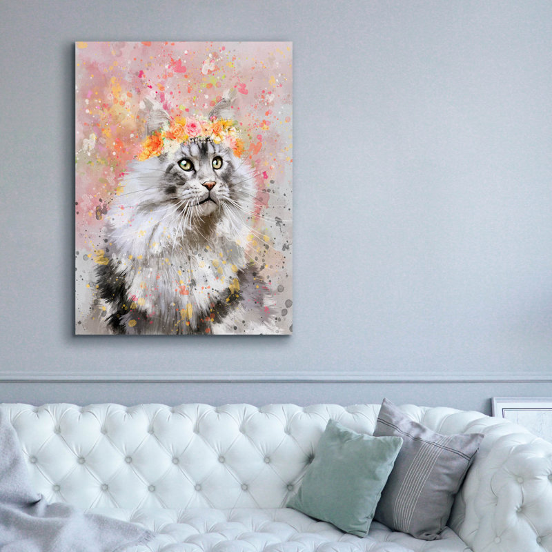«Flower Crown Maine Coon» par Furbaby Affiliates, art mural sur toile, H 54 po x l 40 po x P 1,5 po