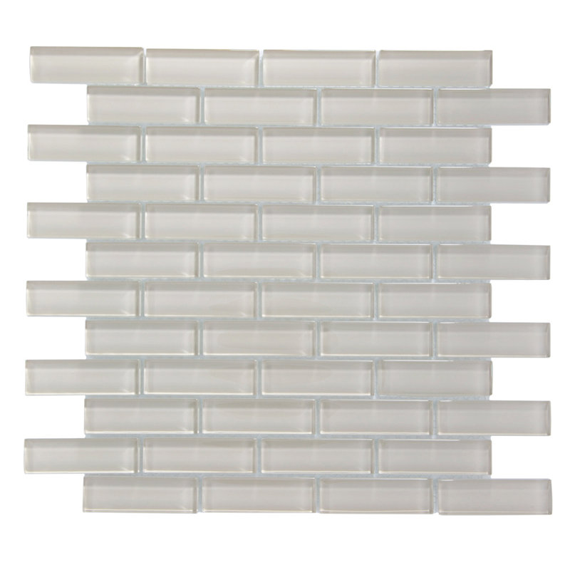 11.9"X 11.9" Polished Glass Brick Tile, Light Gray