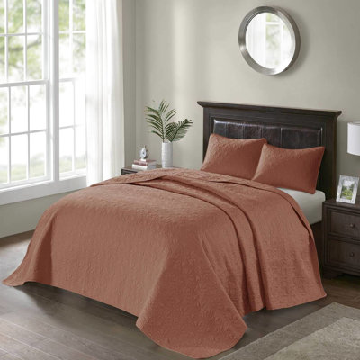 Couvre-lit réversible en argile rouge 3 pièces pour très grand lit - matelassé moderne pour le confort de la chambre à coucher, rembourrage en coton prélavé confortable, comprend 2 taies décoratives, lavable à la mode, facilement