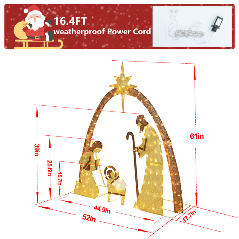 Crèche de Noël lumineuse 5 pi Gutierrez, Doré