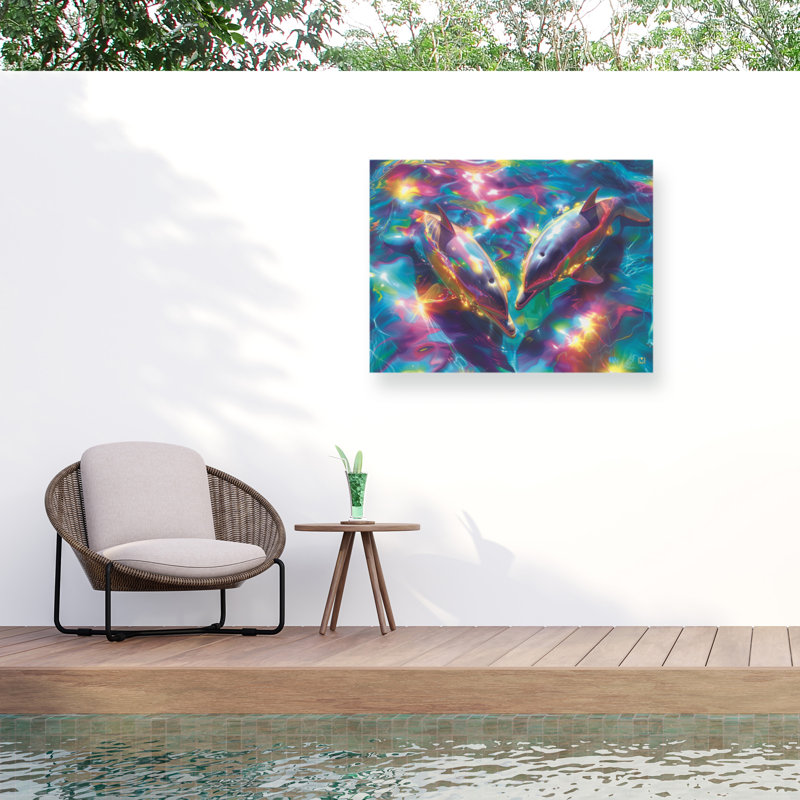 Toile d'extérieur Michael David Ward Rainbow Sea Dolphins, H 14 po x l 19 po