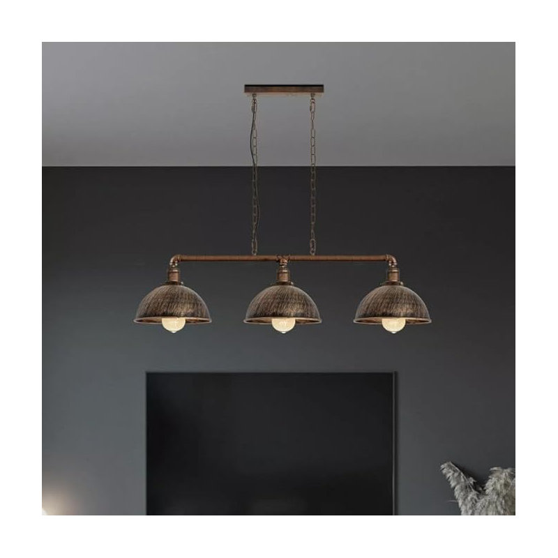 3 - Light Kitchen Island Pendant, Brushed Copper, Yes