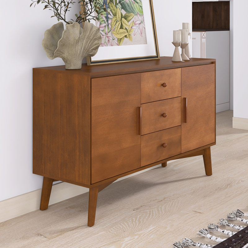 47" Mid Century Modern Sideboard with Thick Solid Wood Frame Base and Legs