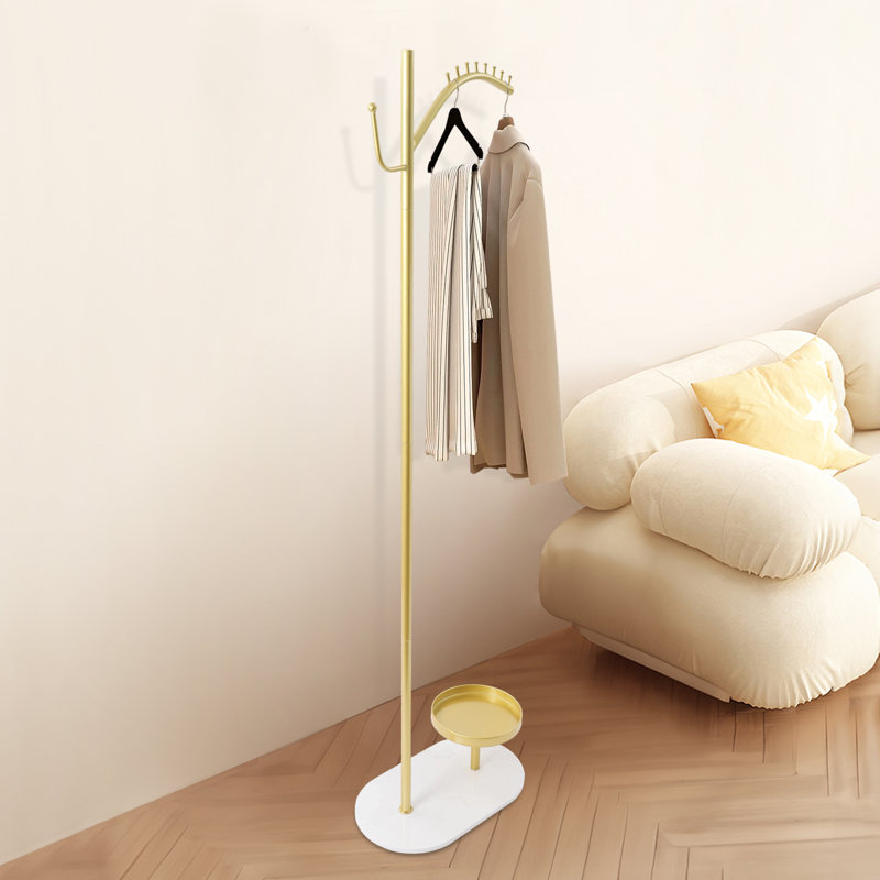 71" Modern Minimalist Multifunctional Standing Clothes Coat Rack With Marble Base, Gold