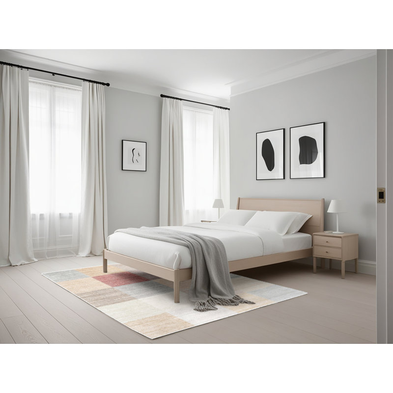 Tapis gris/rose/rouge contemporain, Rectangle 5 pi x 7 pi