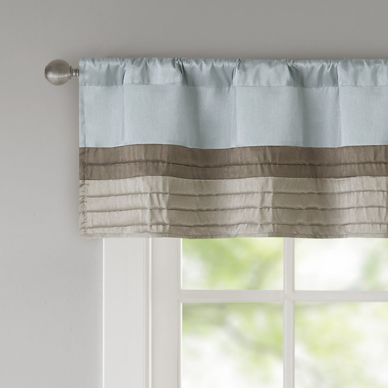 Blue and Tan Polyoni Pintuck Window Valance