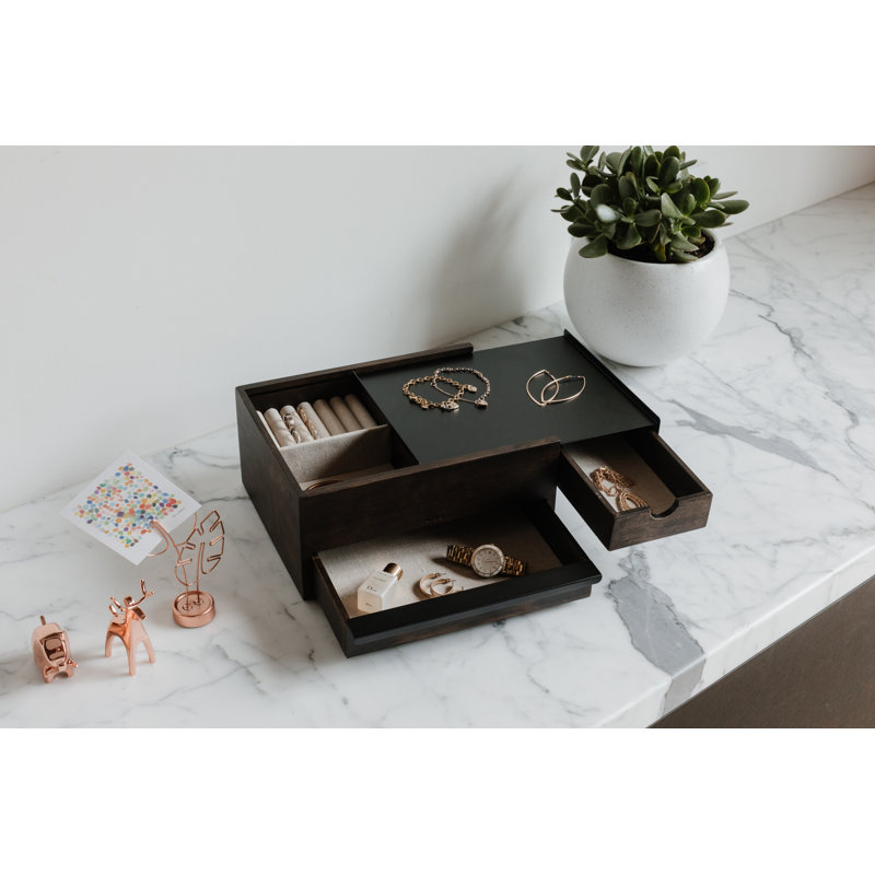 Stow Storage Box, Black/Walnut