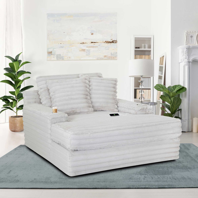 Chaise longue Alhertine avec porte-gobelets, Gris clair