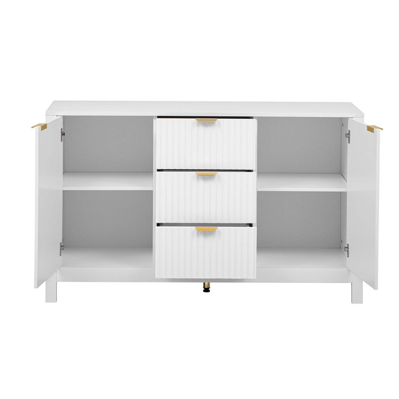 Entryway Cabinet With Wave Design - 3 Adjustable Shelves, 3 Drawers & Soft-Close Doors, Storage Console Table With Metal Handles