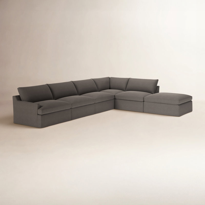 Canapé modulaire 6 pièces Wrenley, Tissage natté gris anthracite Drusky Sustain®, Orienté à droite