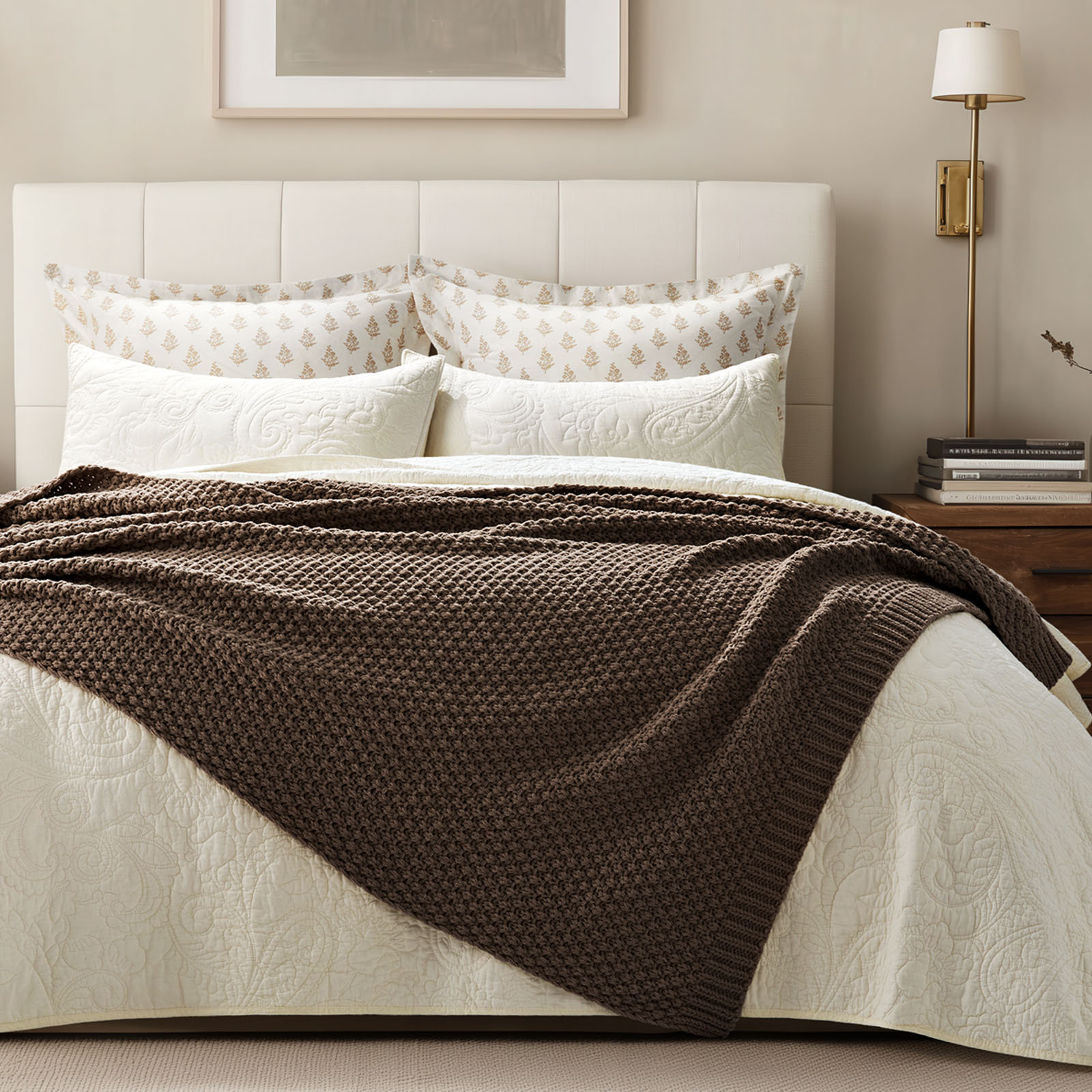 Chunky Chenille Knit Throw Blanket, 90" L x 90" W, Cocoa Brown