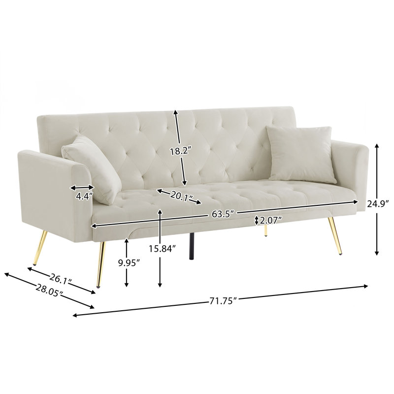 Futon Sofa Convertible Velvet Loveseat Sleeper Sofa Couch for Bedroom Living Room Office, Beige