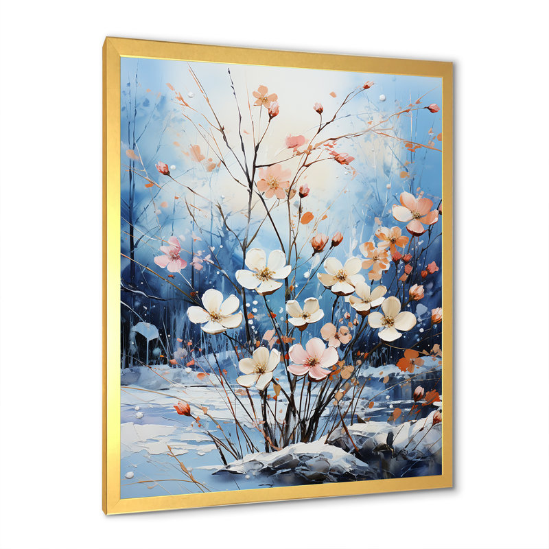Bouquet de fleurs de neige en harmonie, Cadre doré simple, H 44 po x l 34 po x P 1,5 po