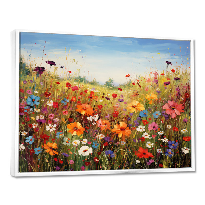 Colorful Wildflowers Meadow Blooms I Canvas Painting Print, 34" H x 44" W, White, Floater Framed Print