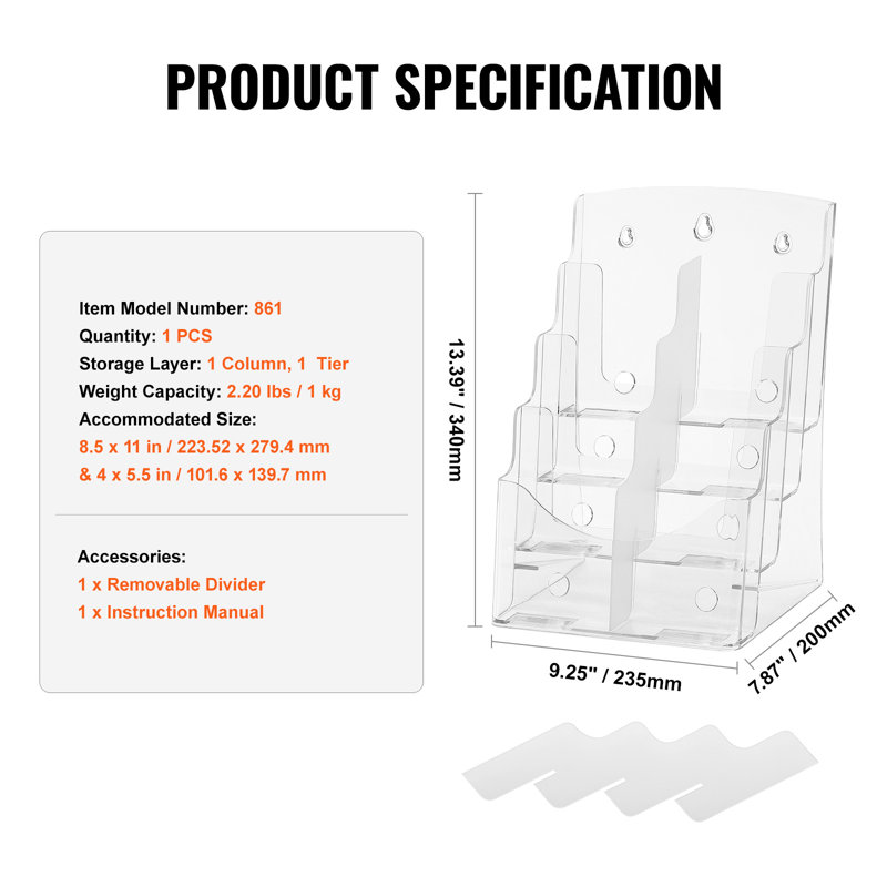 VEVOR 34cm H Acrylic Pamplet Rack
