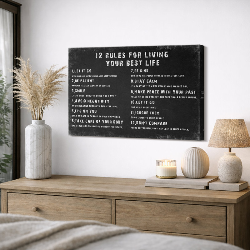 «12 Rules For Living Your Best Life Inspirational Guide», reproduction d'art sur toile, Toile tendue, H 32 po x l 48 po