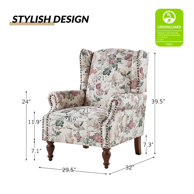 Anndi Upholstered Wingback Accent Chair, Floral Polyester