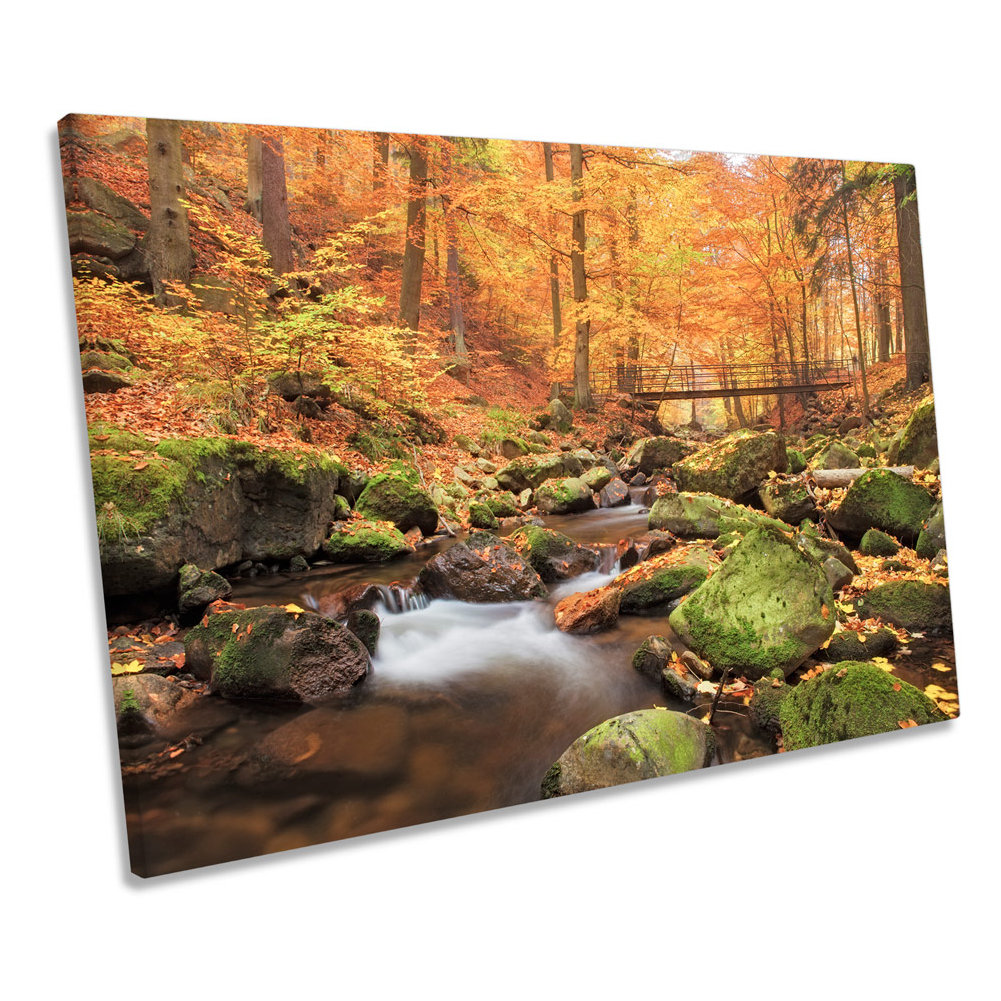 Union Rustic Forest Orange Autumn River CANVAS WALL ART Picture Print ...
