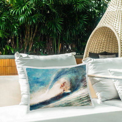 Coussin d'extérieur imprimé Surfer Riding Wave par Ziwei Li