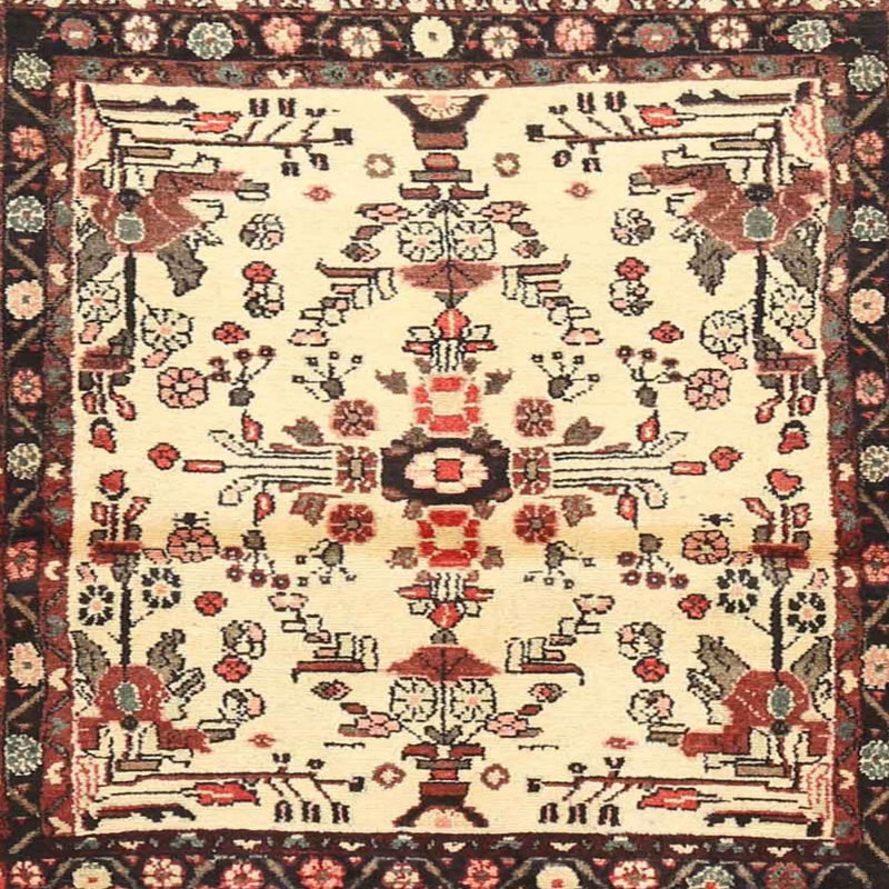 Tapis beige/rouge traditionnel Nilsson, Carré 5 pi