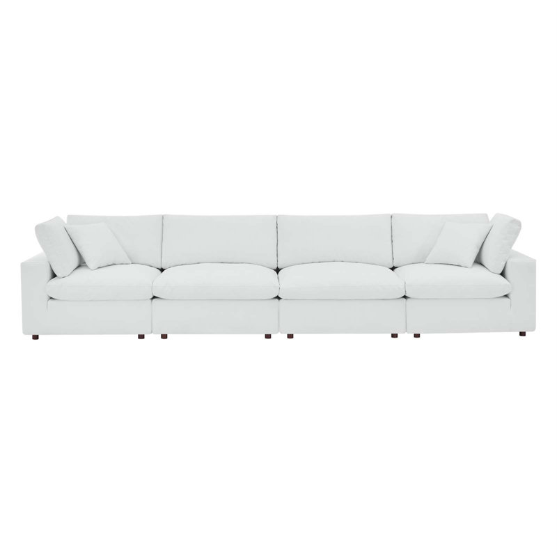 Modway Commix Down Filled Overstuffed Vegan Leather 4-Seater Sofa, White Faux Leather