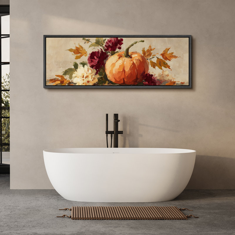 Grande impression sur toile encadrée, reproduction de citrouille rétro pour automne rustique, H 20 po x l 60 po, Noir