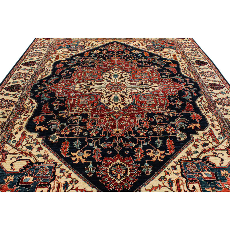 9x12 Navy and Ivory Anatolian Traditional Rug