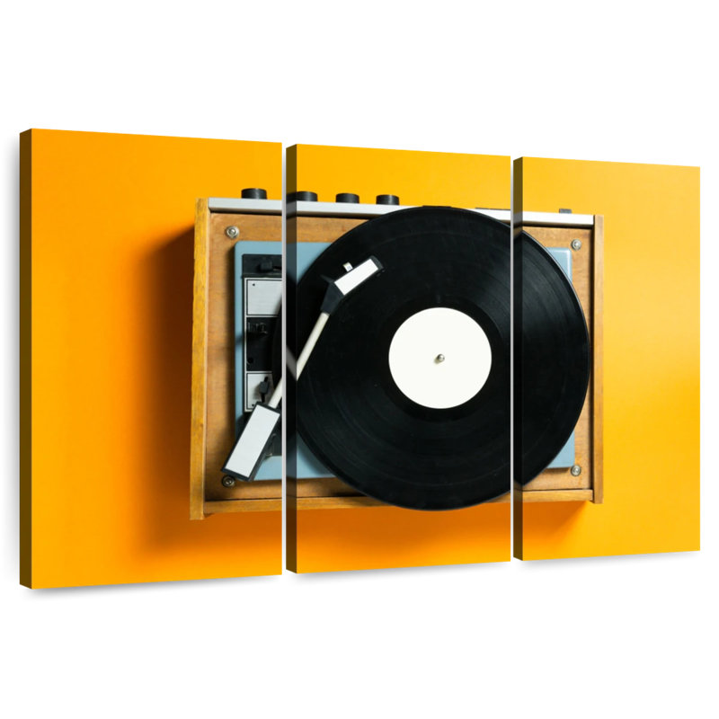 Abarca Retro Yellow Record Player, 28" H x 45" W