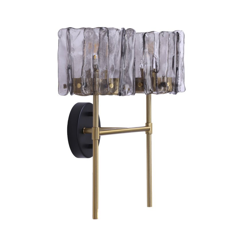 Éclairage pour meuble-lavabo moderne en verre 2 lumières avec accents en laiton (ensemble de 2), H 12 po x l 16,7 po x P 6 po