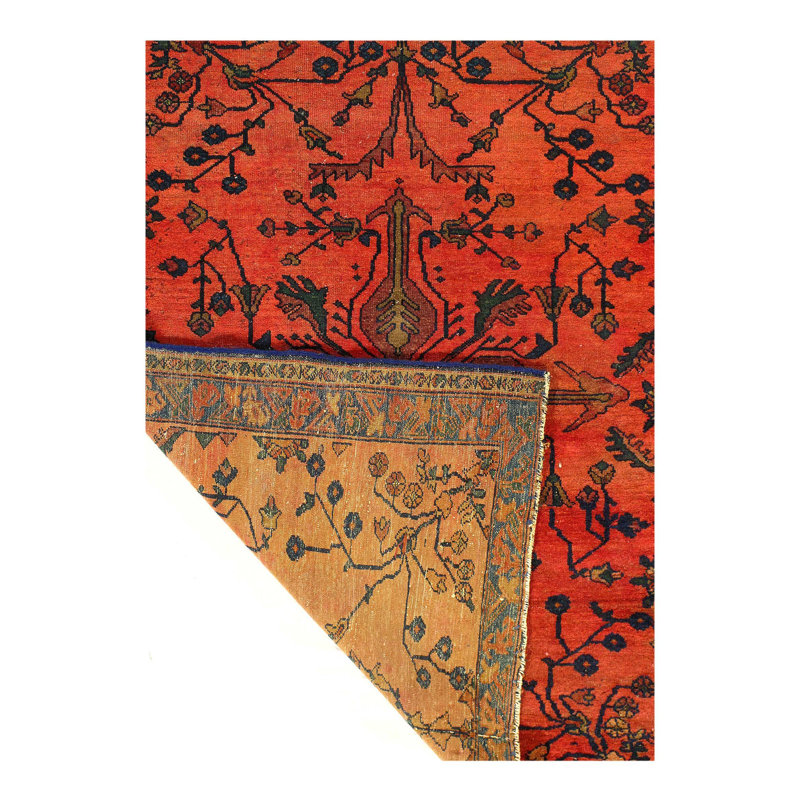 Tapis oriental brun en coton / vert / rouge fait à la main de 3 pi 6 po x 4 pi 7 po Kuth