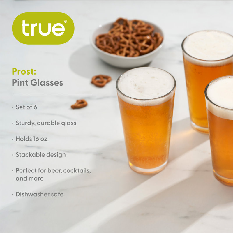 True Clear Heavy Duty Recyclable Glass Pint Tumblers, Set of 6