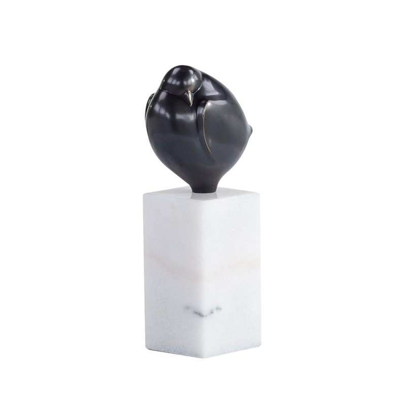 Bronzed Bird Sculpture On Marble Base, Large