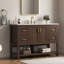Meuble-lavabo autoportant en noyer de 49 po avec plateau en pierre reconstituée Aastha-1278240031