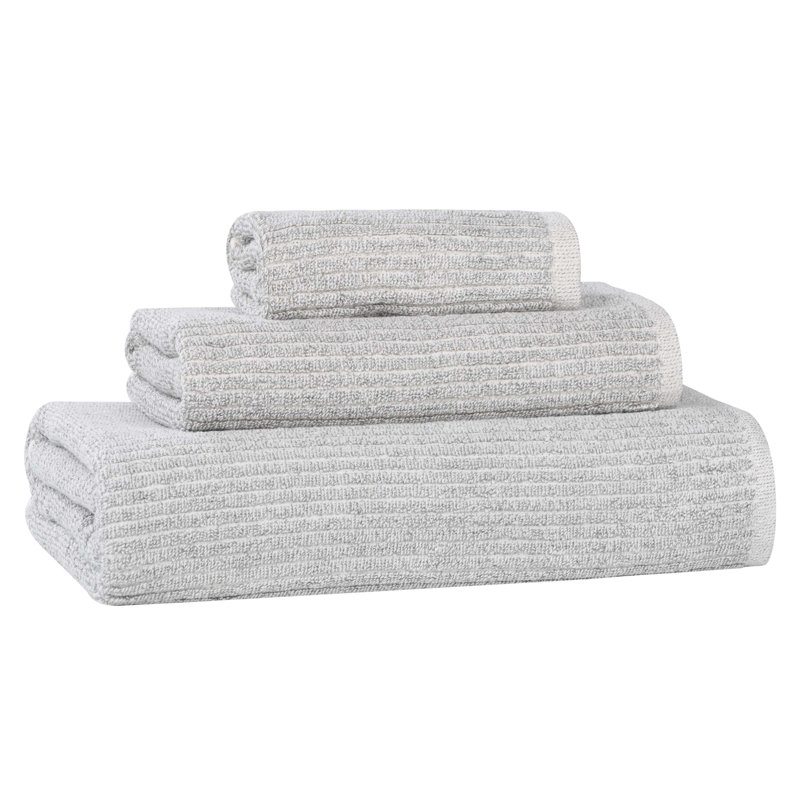 Ensemble de serviettes 3 pièces en mélange de coton et viscose Amberg, Platine