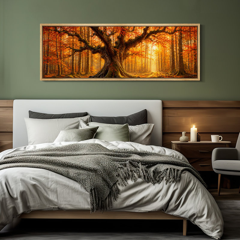 «Golden Autumn Forest Giant Tree Nature Landscape», grand art mural sur toile encadrée, H 20 po x l 60 po x P 1,5 po, Naturel