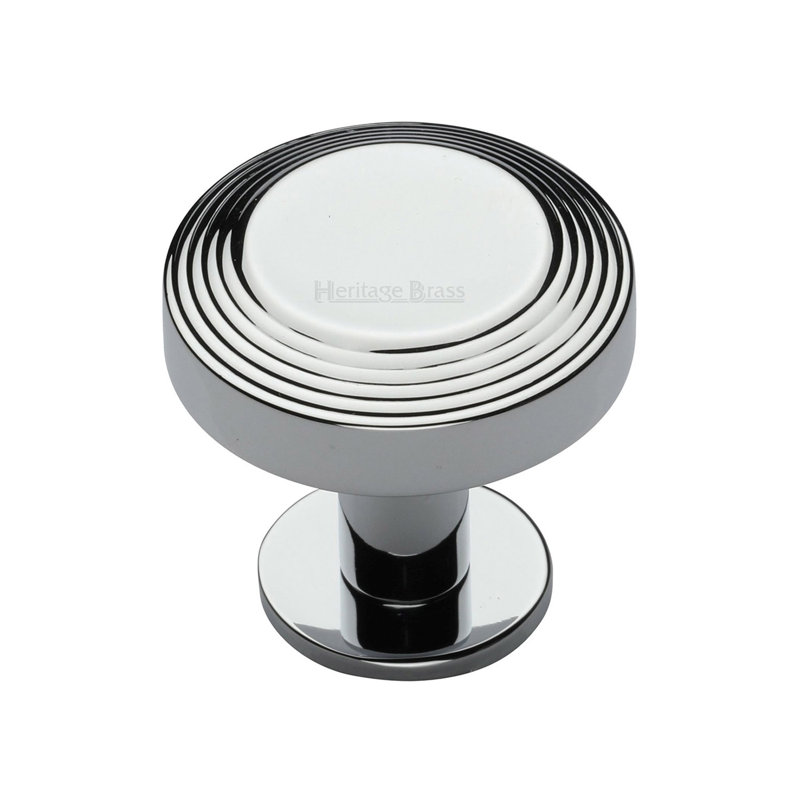 Heritage Brass Cabinet Knob Ridge Design with Rose, 32mm, Polished Chrome