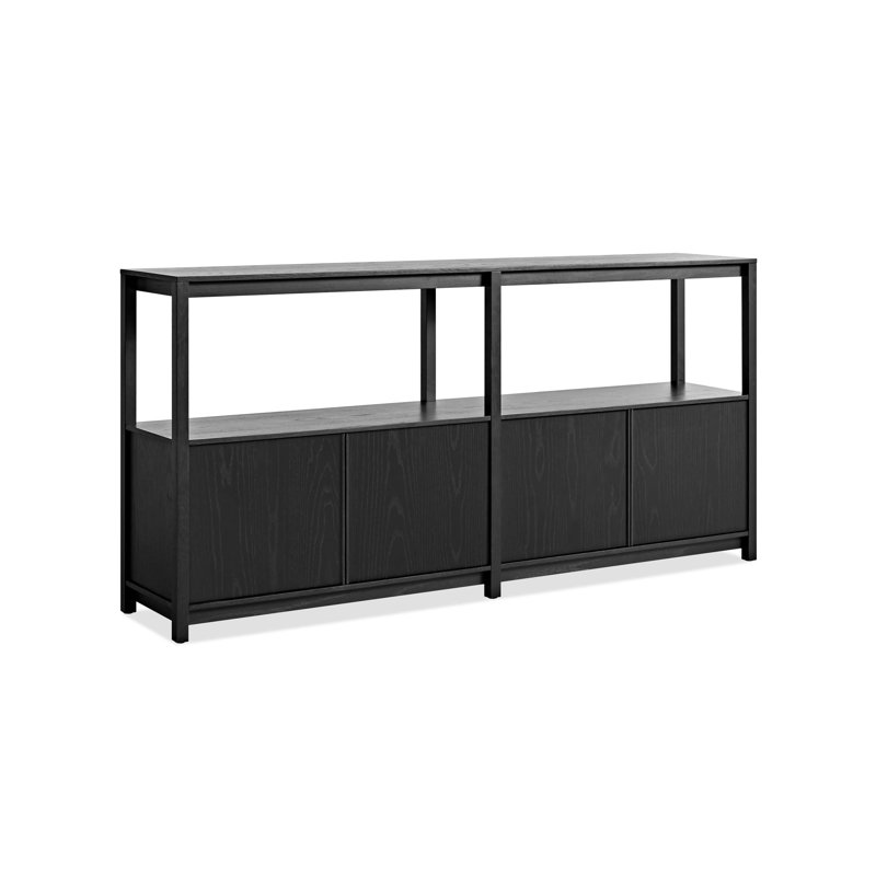 Open Plan Low Bookcase with Storage, Black on Oak, (2 Sheves) 33" H x 68" W x 13" D