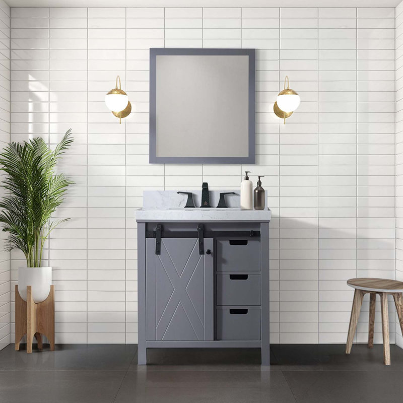 Ensemble de meuble-lavabo avec robinet et miroir 28 po, Gris foncé